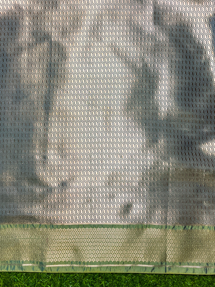 Banarasee Handloom Dual Tone Semi Silk Saree With Zari Buti Design & Border-Moss Green (Blue tone)