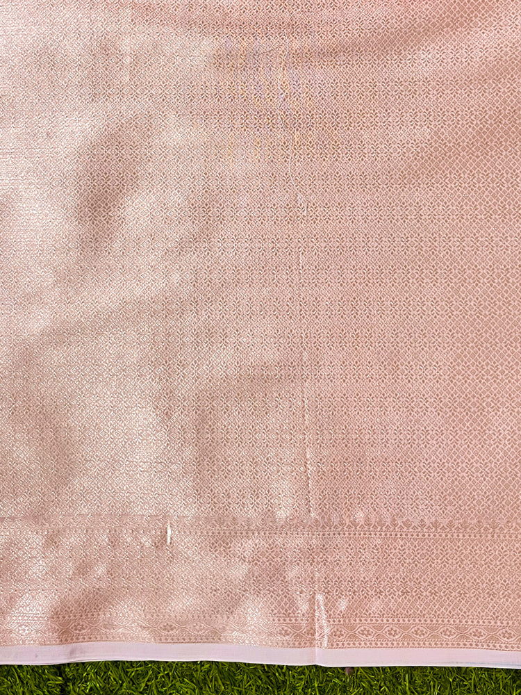 Banarasee Handloom Cotton Silk Plain Saree With Floral Zari Border-Light Pink