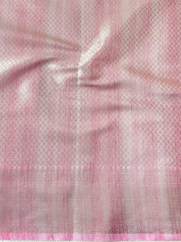 Banarasee Handloom Linen Silk Mix Zari Work Saree-Pink