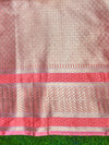 Banarasee Handloom Semi Silk Saree With Zari Buti Design & Contrast Border-Burgundy & Peach