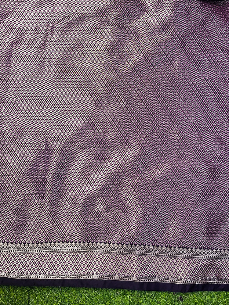Banarasee Handloom Semi Silk Plain Saree With Floral Zari Border-Violet