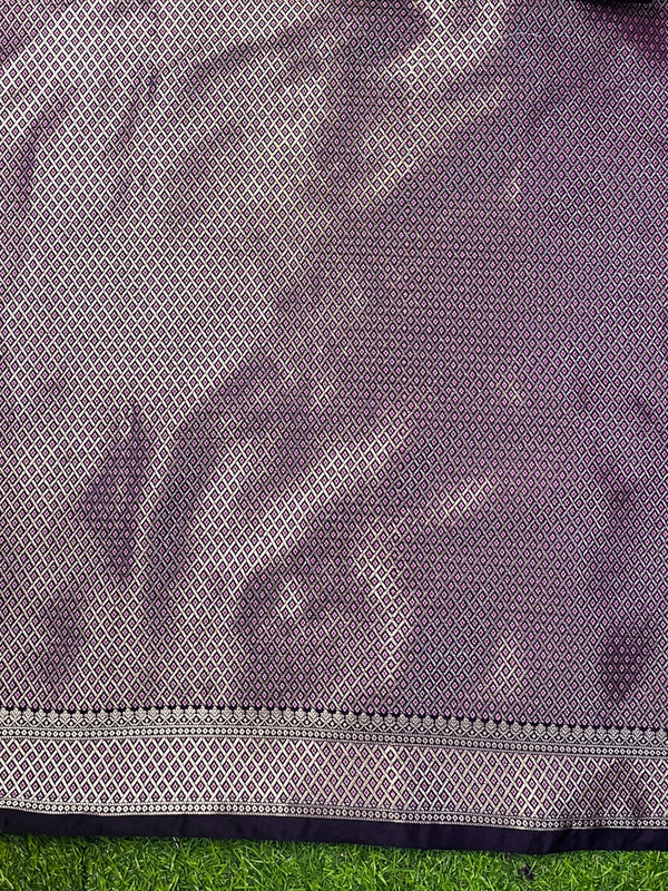 Banarasee Handloom Semi Silk Plain Saree With Floral Zari Border-Violet