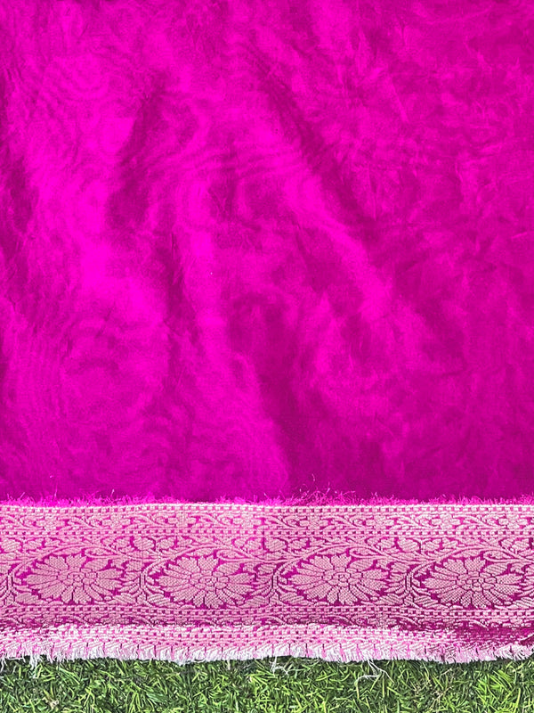 Banarasee Handwoven Faux Georgette Saree With Meena Zari Work Border & Lace-Pink