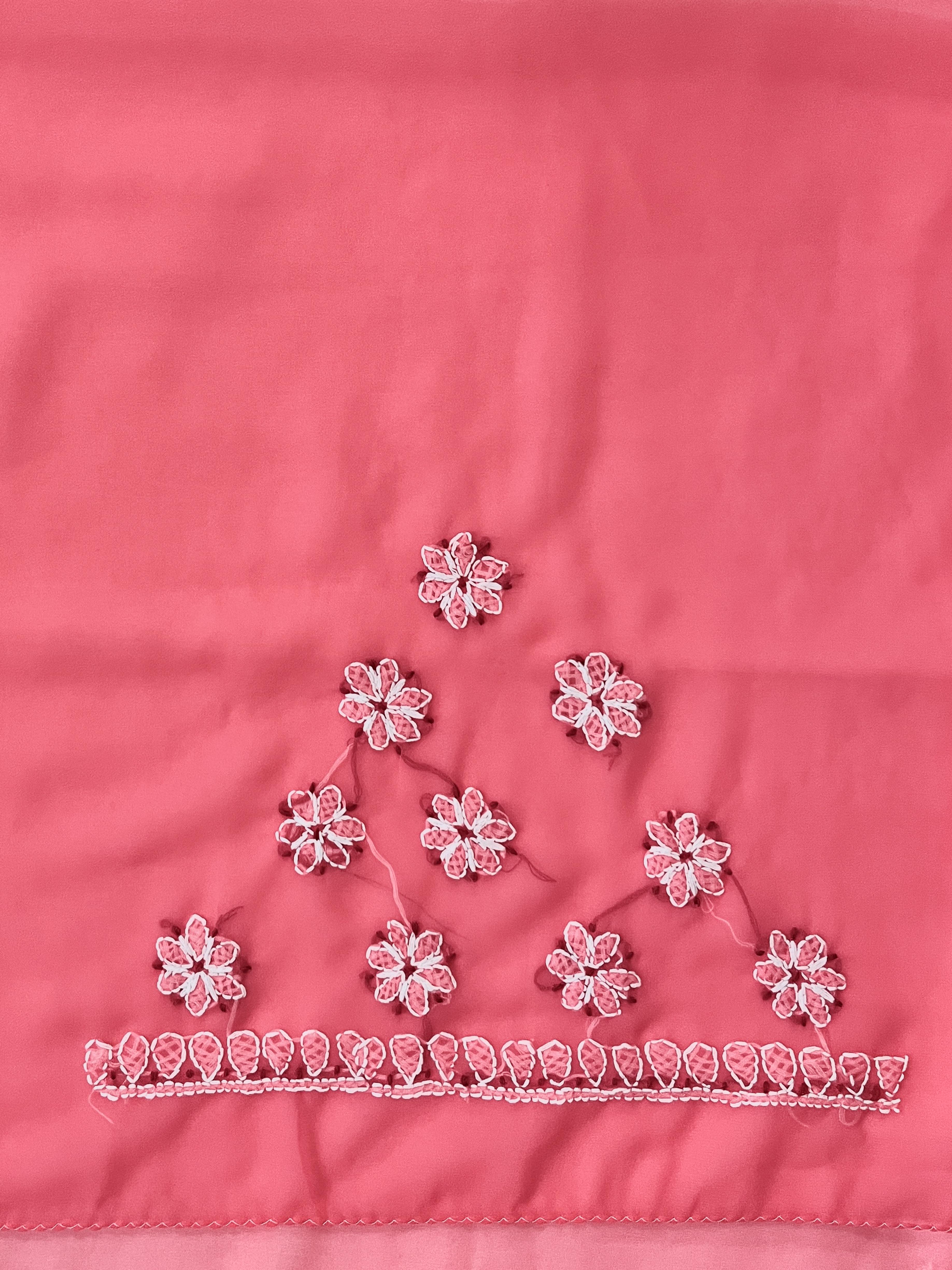 Banarasee Handwoven Georgette Saree With Chikankari Work-Peach