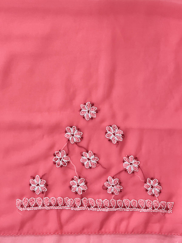 Banarasee Handwoven Georgette Saree With Chikankari Work-Peach
