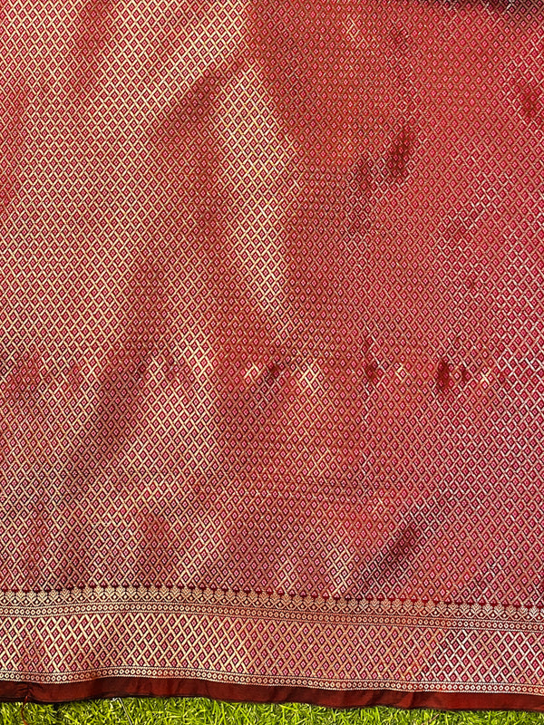 Banarasee Handloom Semi Silk Plain Saree With Floral Zari Border-Deep Maroon