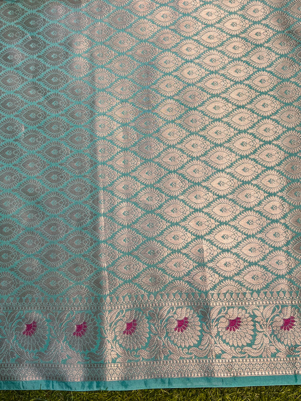 Banarasee Handloom Semi Silk Saree With Zari Woven Design & Contrast Border-Orange