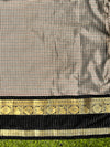 Banarasee Handloom Semi Silk Saree With Checks Design & Contrast Border-Grey & Black