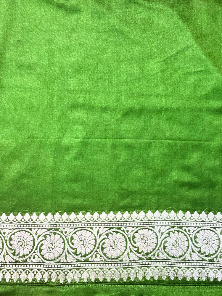 Banarasee Handloom Semi Silk Saree With Buta Design Zari Border & Lace-Green