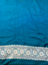 Banarasee Handloom Semi Silk Saree With Buta Design Zari Border & Lace-Teal Blue