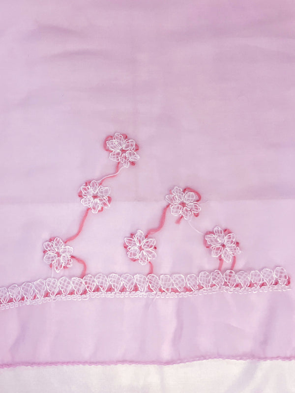 Banarasee Handwoven Georgette Saree With Chikankari Work-Light Pink