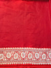 Banarasee Handloom Semi Silk Saree With Buta Design Zari Border & Lace-Red