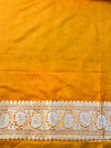 Banarasee Handloom Semi Silk Saree With Buta Design Zari Border & Lace-Mustard Yellow