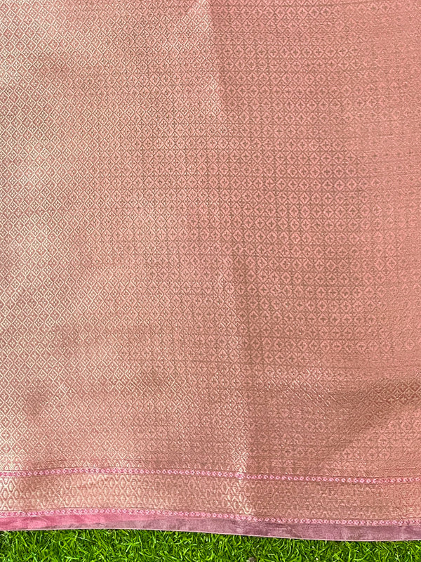 Banarasee Handloom Dupion Silk Saree With Zari Floral Buta Design & Border-Peachy Pink