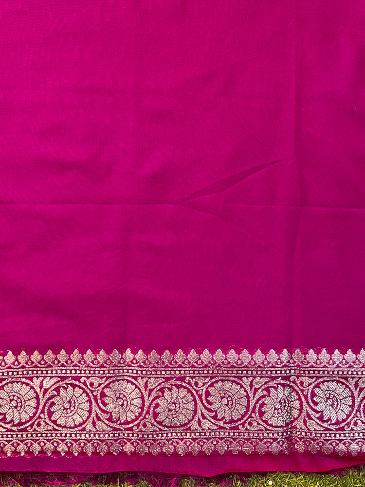 Banarasee Handloom Semi Silk Saree With Buta Design Zari Border & Lace-Pink