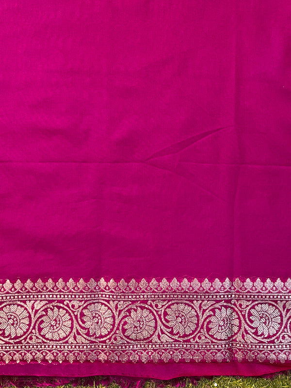 Banarasee Handloom Semi Silk Saree With Buta Design Zari Border & Lace-Pink