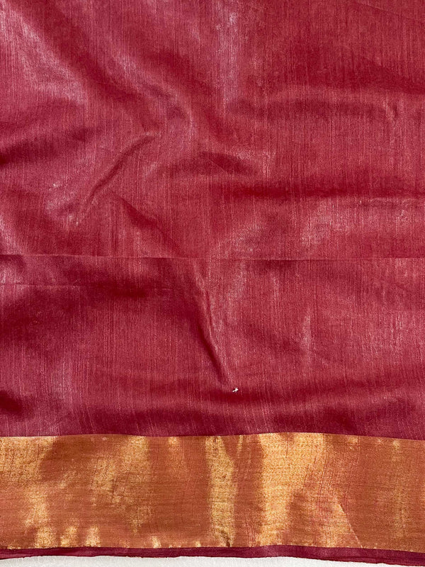 Bhagalpur Cotton Silk Ghichha Work Hand-Dyed Shibori Pattern Saree-Mraoon