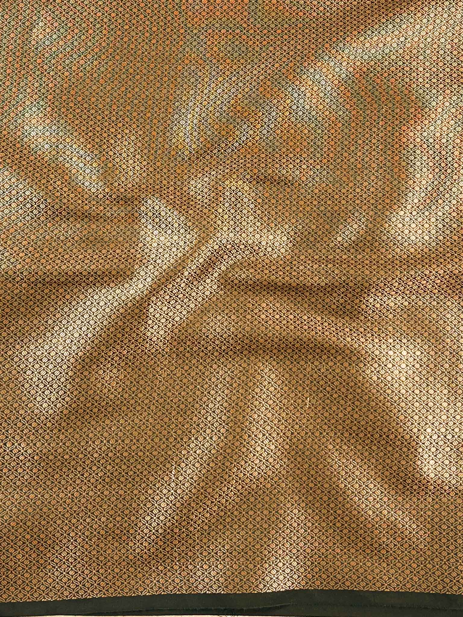 Banarasee Cotton Silk Plain Body Saree With Gold Zari Border-Green