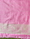 Banarasee Handloom Soft Silk Saree With Zari Buta Work & Contrast Border-Pink