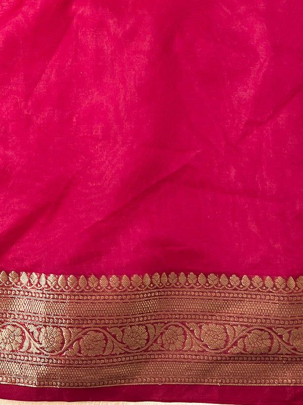 Banarasee Organza Floral Embroidery Sequin Work Saree-Pink