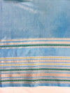 Banarasee Handloom Tissue Saree With Buti Design & Striped Zari Border-Sky Blue