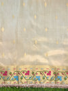 Banarasee Handloom Dual Tone Shimmer Silk Saree With Buti Design & Lace Border-Cream (Gold Tone)