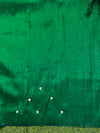 Banarasee Handwoven Tissue Saree With Floral Motifs & Mirror Work-Green
