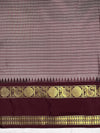 Banarasee Handloom Semi Silk Saree With Checks Design & Contrast Border-Grey & Burgundy