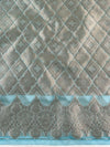 Banarasee Organza Mix Saree With Zari Buta & Scallop Border Design-Blue