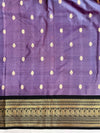 Banarasee Handloom Semi Silk Saree With Buti Design & Contrast Zari Border-Lavender & Black