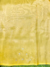Banarasee Handwoven Tissue Saree With Floral Motifs & Mirror Work-Yellow