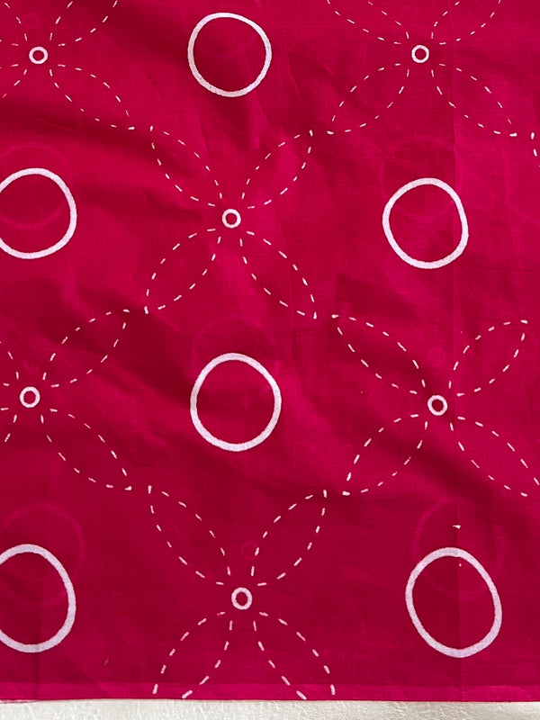 Handloom Mul Cotton Hand-Block Print Saree-White