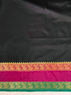 Banarasee Handloom Plain Semi Silk Saree With Contrast Zari Border-Black