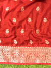 Banarasee Handwoven Semi-Chiffon Hand Dyed Saree With Zari Work-Blue & Red