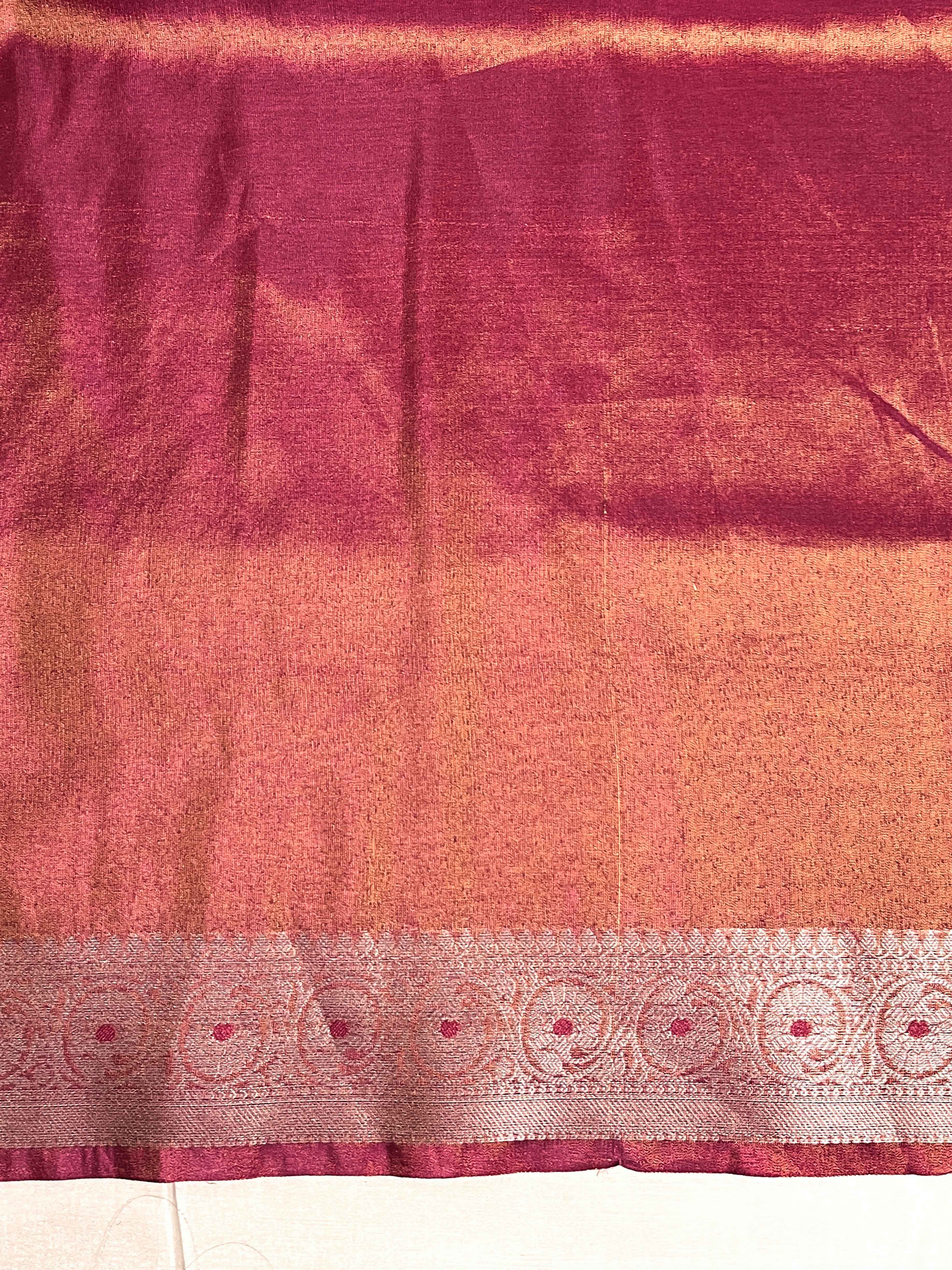 Banarasee Handloom Dual Tone Shimmer Silk Saree With Buti Design & Meena Border-Pink