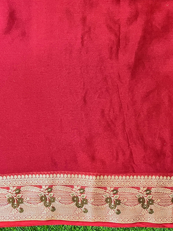 Banarasee Handloom Pure Chiffon Saree With Resham Work-Cherry Red