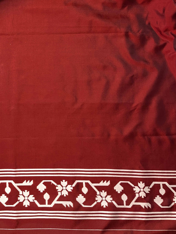 Banarasee Handloom Semi Silk Saree With Resham Geometric Design & Border-Deep Maroon