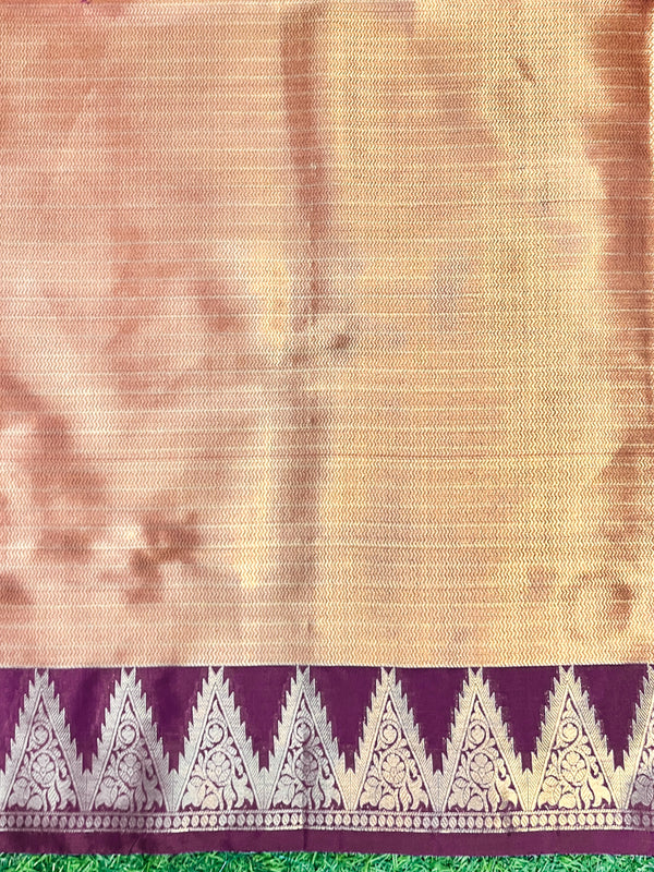 Banarasee Handloom Semi Silk Saree With Checks Design & Contrast Border-Rust & Burgundy