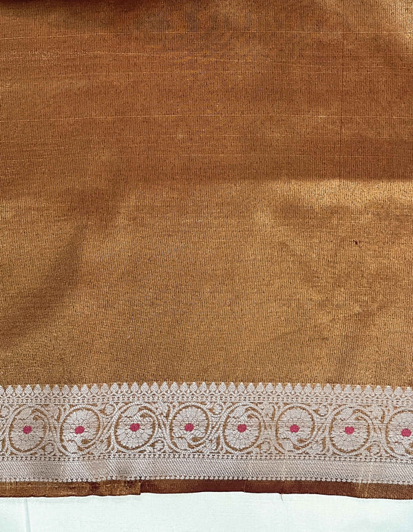 Banarasee Handloom Dual Tone Shimmer Silk Saree With Buti Design & Meena Border-Earthy Brown