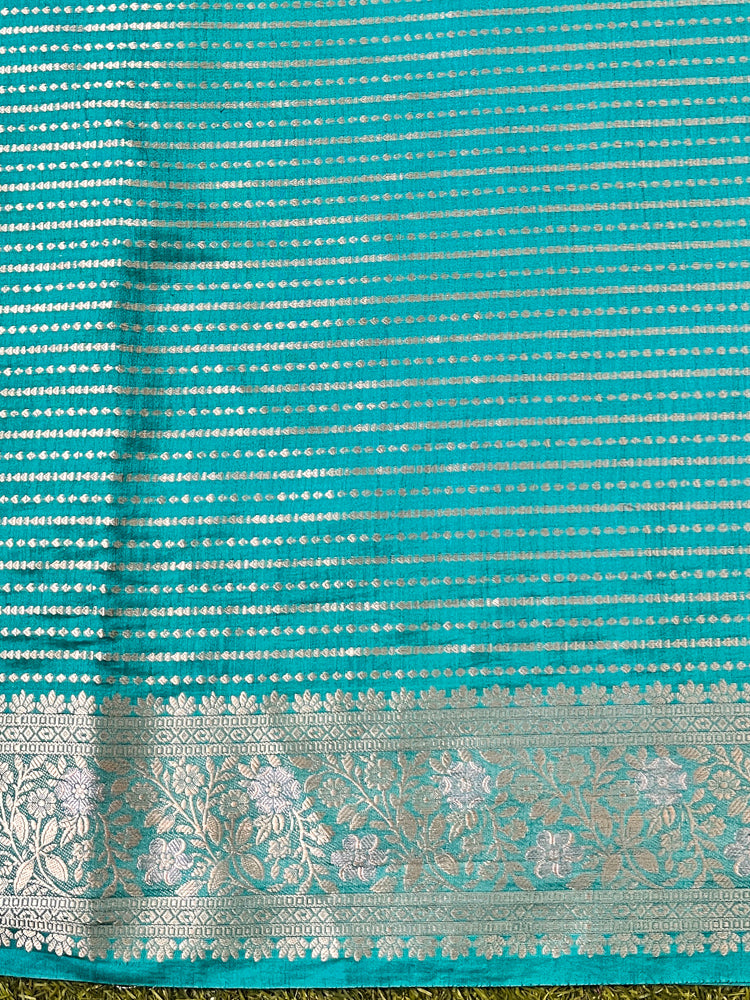Banarasee Handloom Pure Chiniya Silk Saree With Zari Work-Aqua Blue