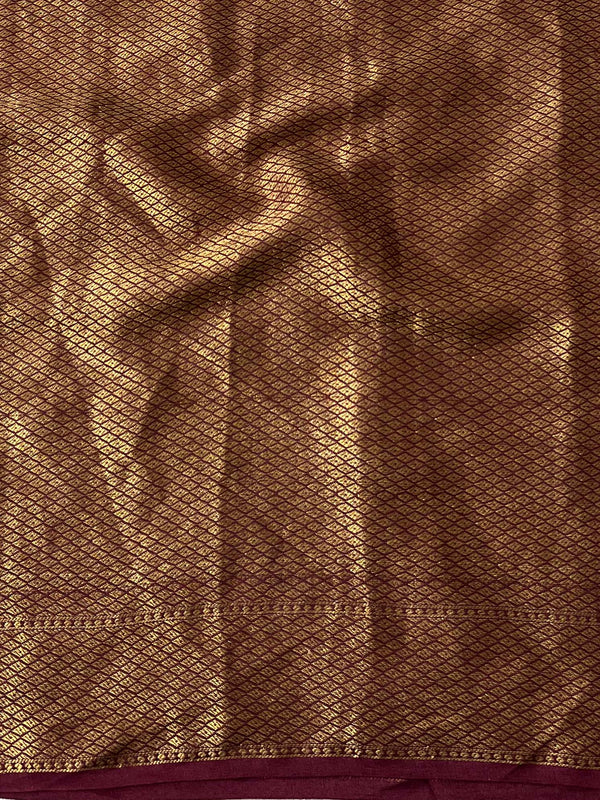 Banarasee Handwoven Pure Muga Silk Saree With Sona Rupa Zari Work-Maroon
