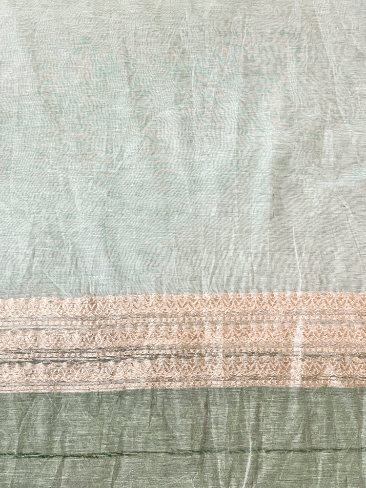 Banarasee Handloom Pure Cotton Silk Saree With Zari Jaal Design-Off White