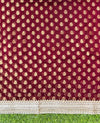 Banarasee Handwoven Dual Color Semi-Chiffon Saree With Zari Work & Lace Border-Peach & Burgundy