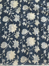 Handloom Mul Cotton Hand-Block Print Saree-Blue