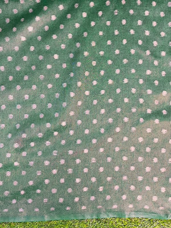 Banarasee Handloom Plain Tissue Saree With Contrast Zari Border& Lace-Cream & Green