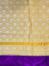 Banarasee Handloom Semi Silk Saree With Sona Rupa Zari Buti Design & Contrast Border-Violet & Mustard Yellow