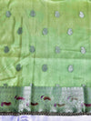 Banarasee Semi Chiffon Saree With Meena Work Silver Zari Border & Lace-Light Green