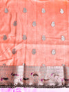 Banarasee Semi Chiffon Saree With Meena Work Silver Zari Border & Lace-Peach