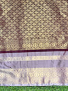 Banarasee Handloom Semi Silk Saree With Buti Design & Contrast Zari Border-Burgundy