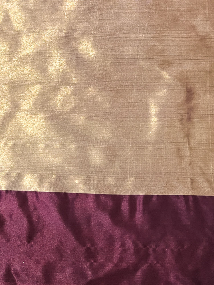 Banarasee Handwoven Semi Silk Saree With Zari Buti Design & Stripe Pattern-Burgundy